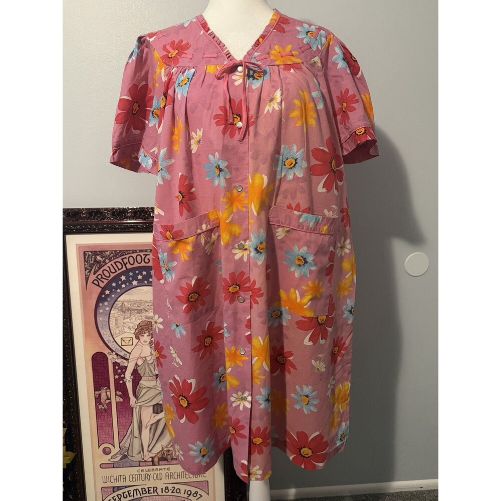 Y2K Moon Dance Retro-Inspired Floral House Dress Housecoat Grandma-Chic Sz L